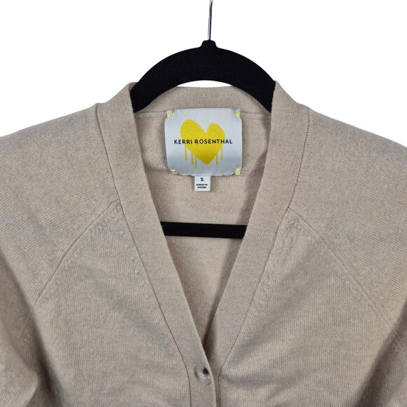 Kerri Rosenthal Sweater Womens S Beige Cashmere Cardigan Heart Luxury Minimalist - Picture 3 of 7